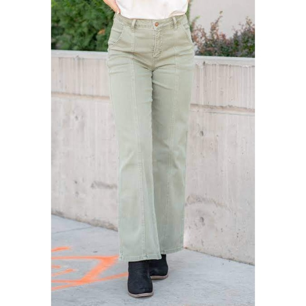 Judy Blue Garment Dyed Wide Leg Front Seam Jeans Women 1/25 Sage Green JB88688